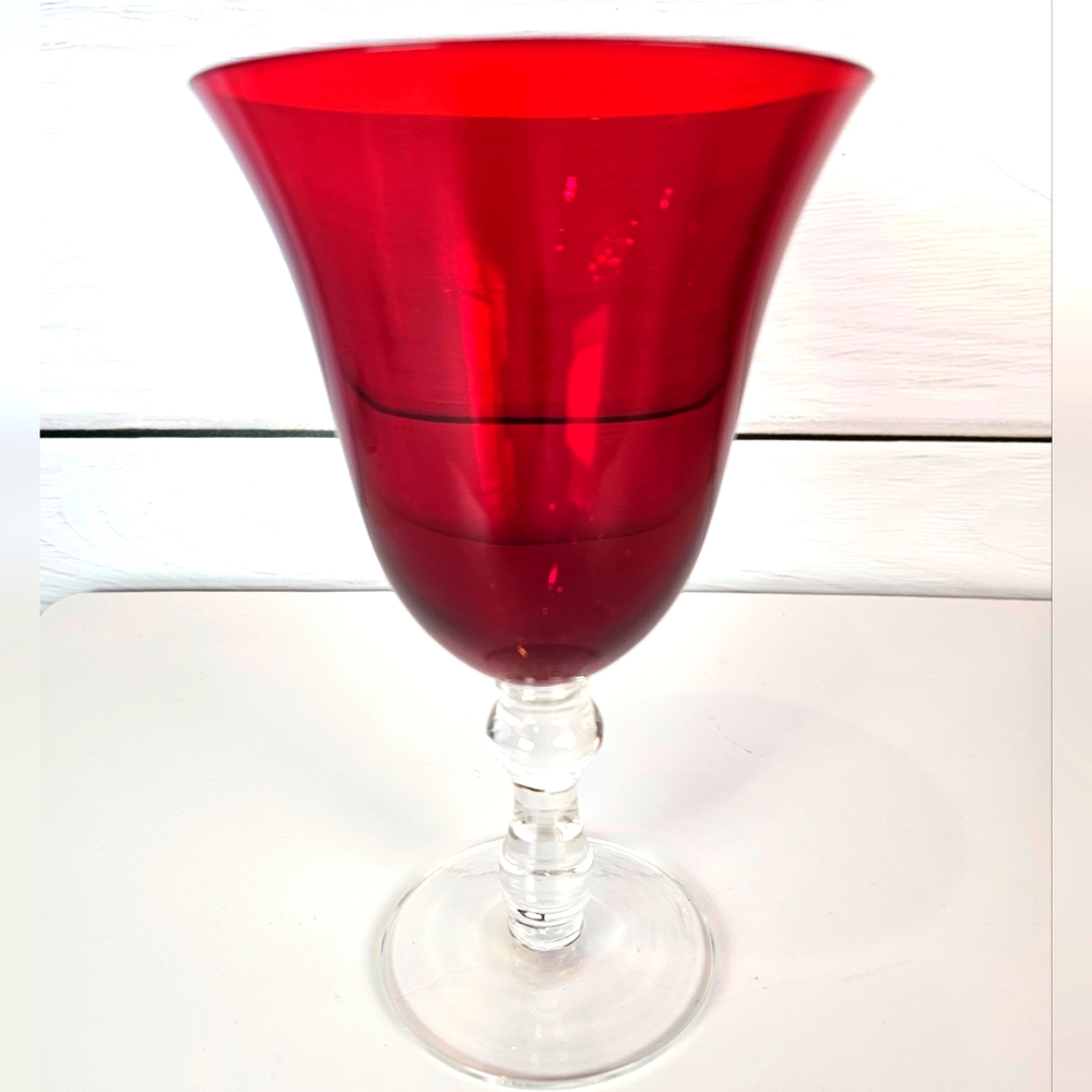Collectible Vintage RUBY RED Blown Glass Water Wine 7 3/8" Goblet Set Of 6